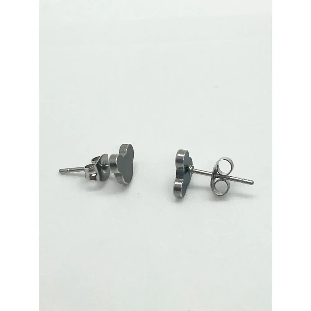 Silver Stainless Steel Mickey Mouse Silhouette Stud Earrings